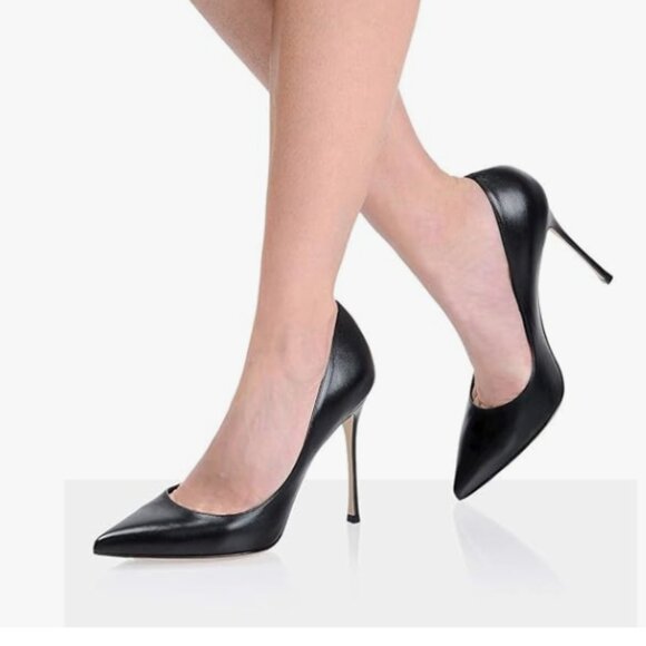 FSJ Shoes - FSJ Black Pointed Toe Pumps High Heel Sexy Stilettos Slip On Office Dress Shoes
